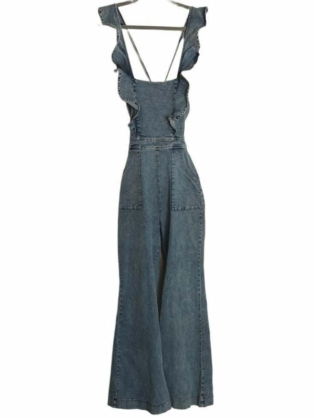 Selfie Leslie Ruffle Jumpsuit Blue